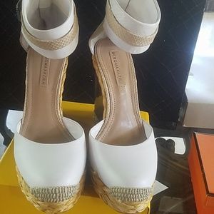 Bcbg white wedge sandals